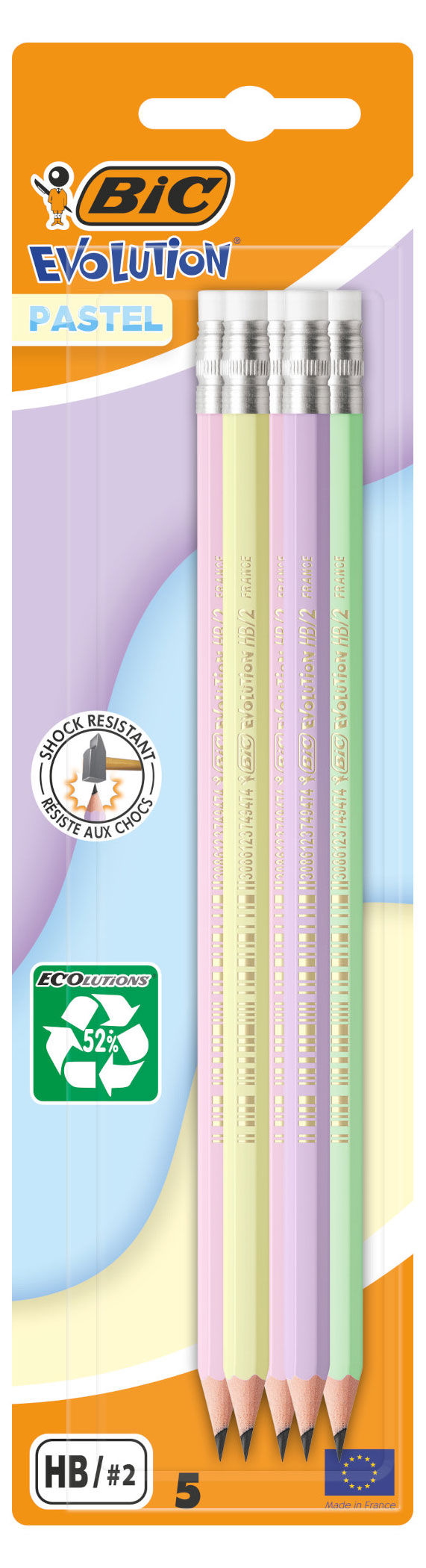 

Карандаши чернографитные BIC Evolution Pastel HB с ластиком, 5 шт