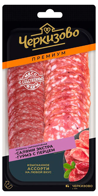 

Колбаса сырокопченая Черкизово Салями экстра + Гурмэ с перцем нарезка, 85 г