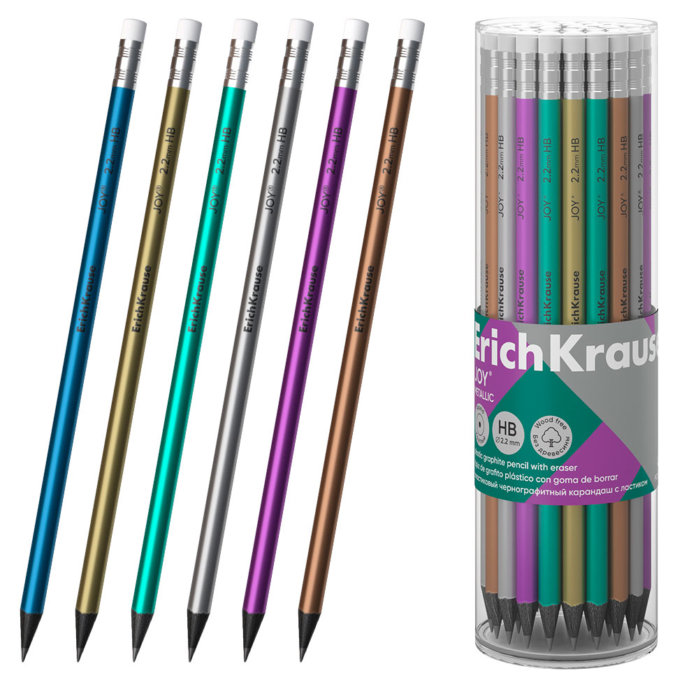 

Карандаш чернографитный ErichKrause Metallic с ластиком HB, 1 шт в ассортименте