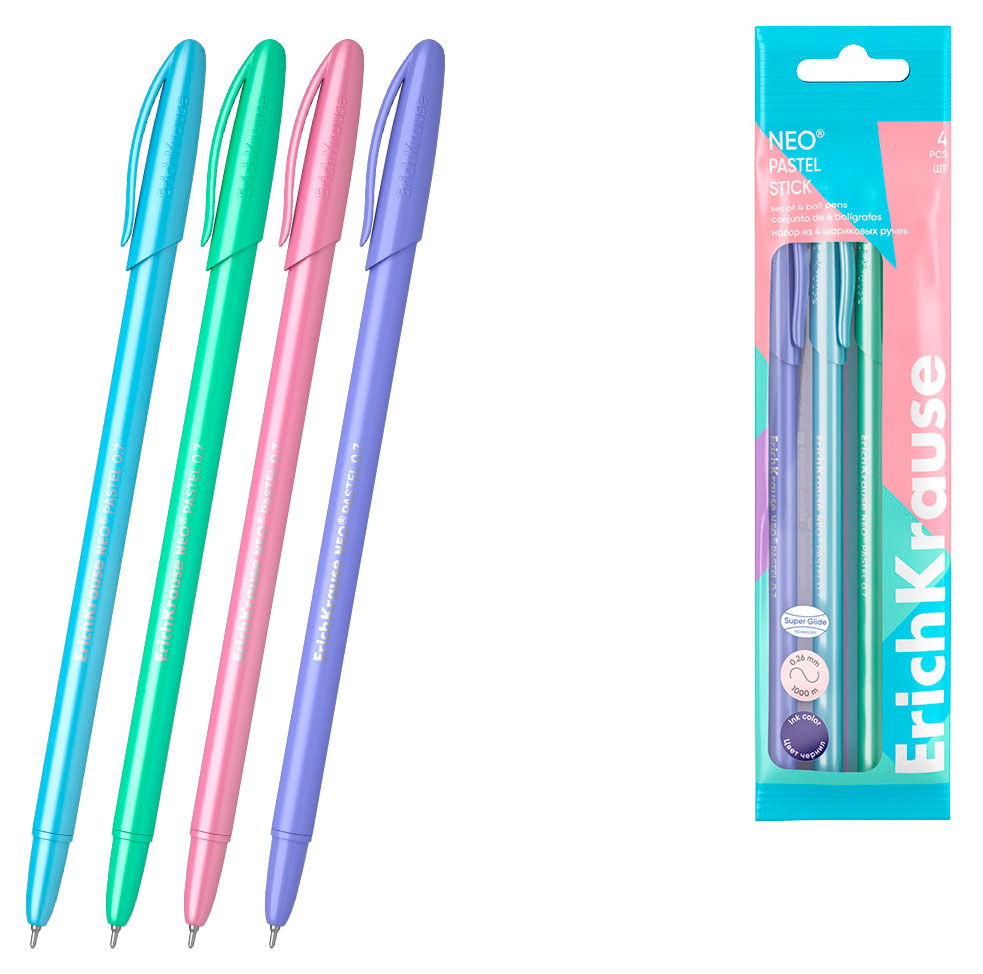 

Ручка шариковая ErichKrause Neo Pastel pearl синяя, 4 шт