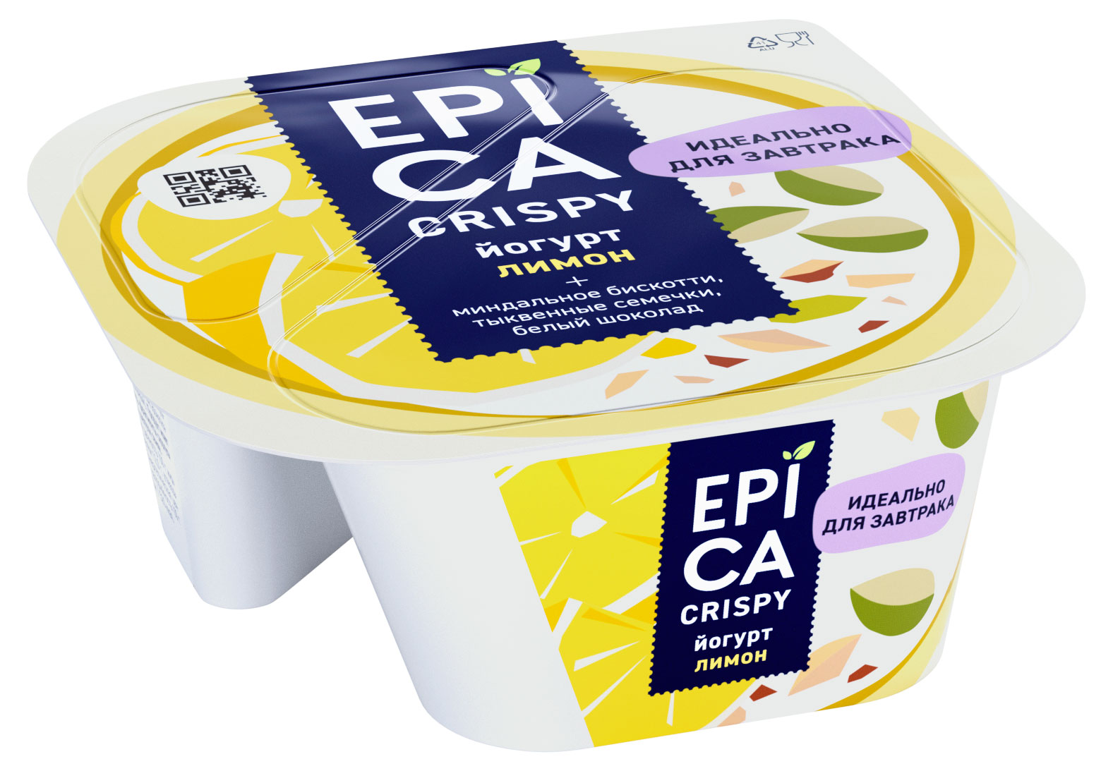 

Йогурт EPICA Crispy с лимоном семенами тыквы печеньем белым шоколадом 8.6%, 140 г