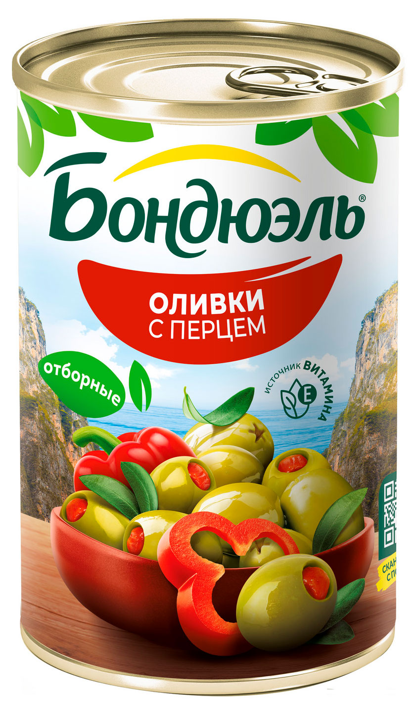 

Оливки Бондюэль со сладким перцем, 314 мл