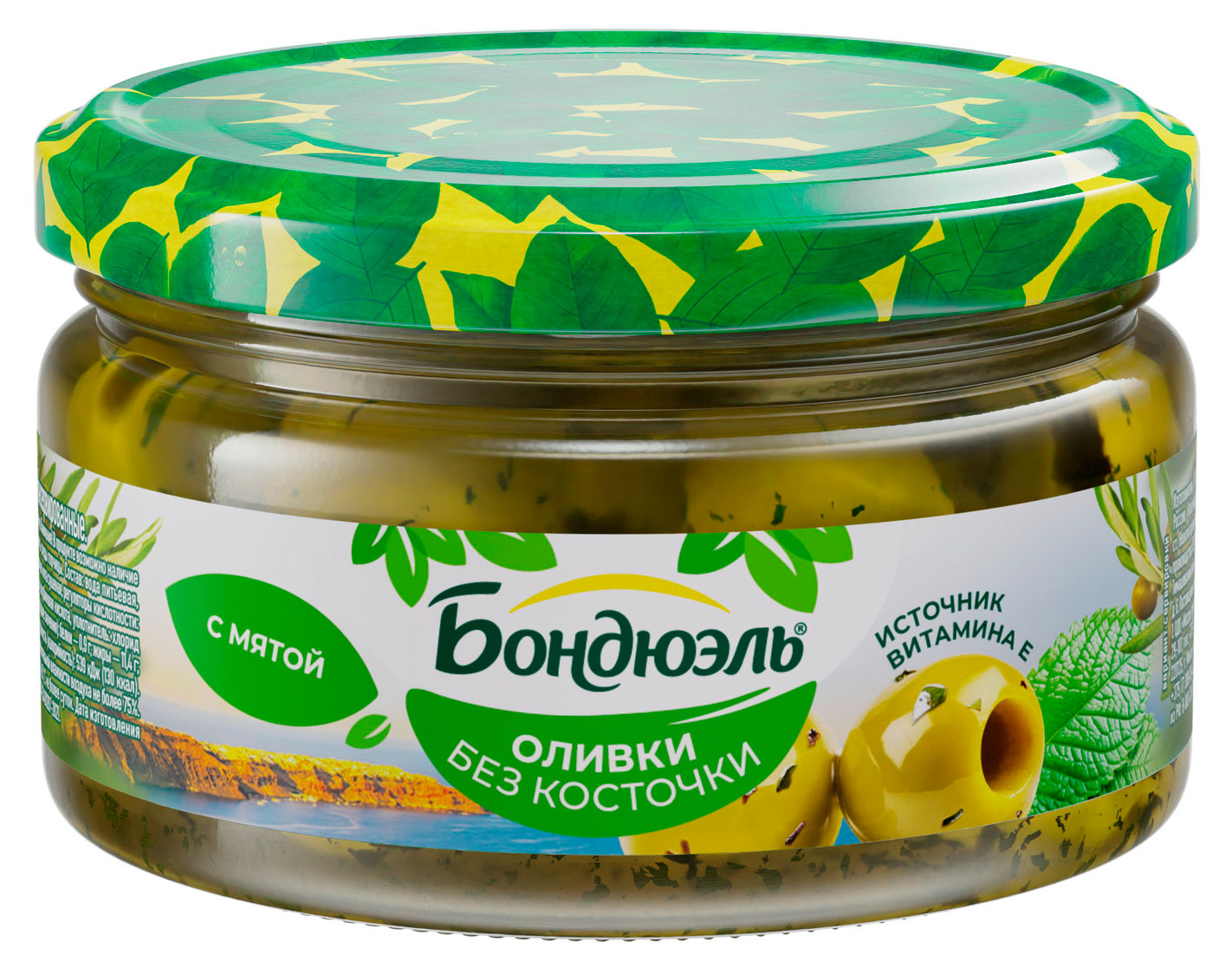 

Оливки Бондюэль с мятой без косточки, 200 г