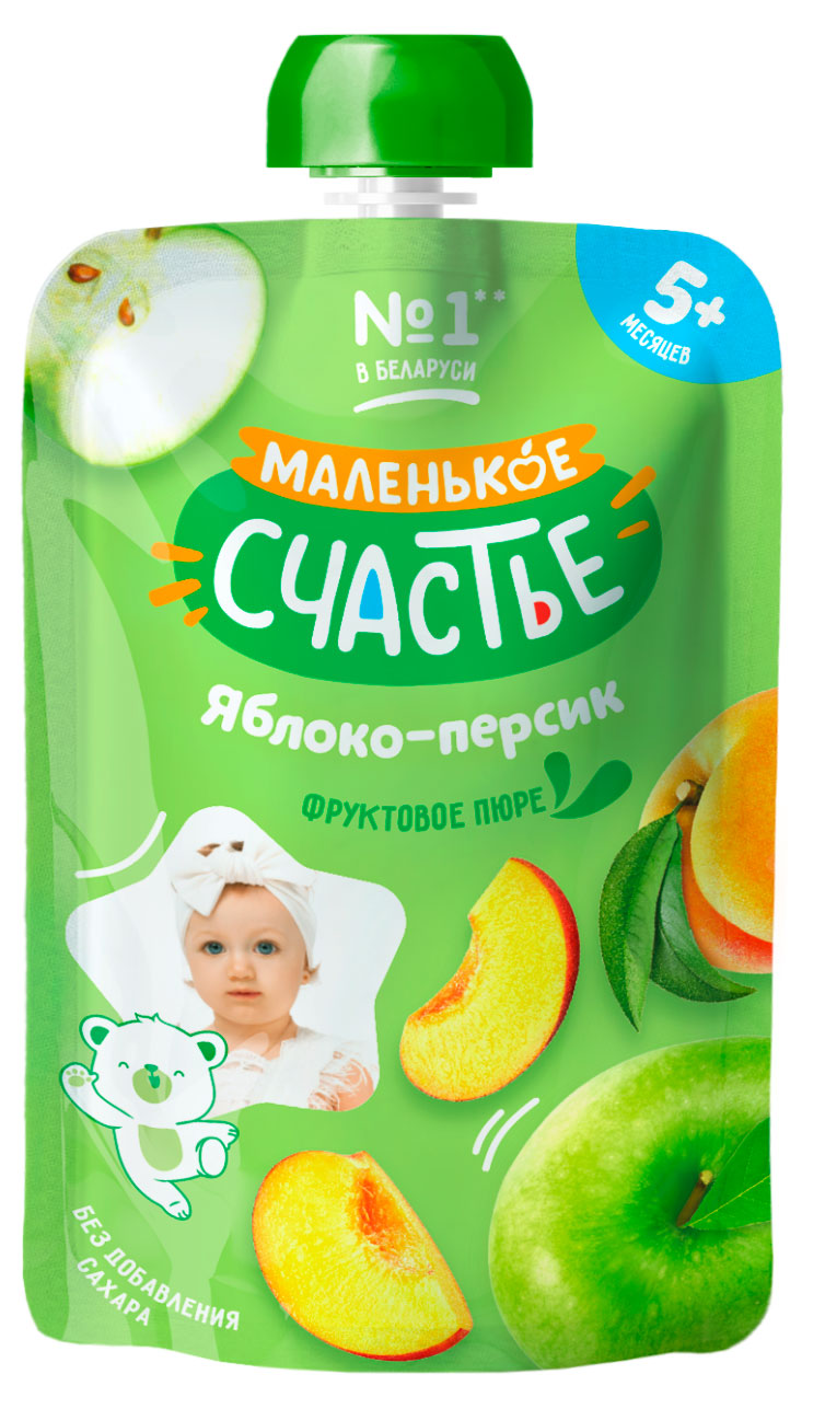 Изображение товара Пюре фруктовое «Маленько счастье» яблоко и персик 5+ мес., 90 г