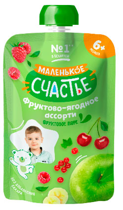 Изображение товара Пюре фруктово-ягодное «Маленько счастье» ассорти 6+ мес., 90 г