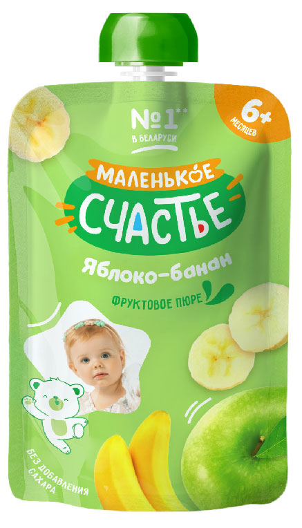 

Пюре Маленько счастье яблоко банан с 6 мес., 90 г
