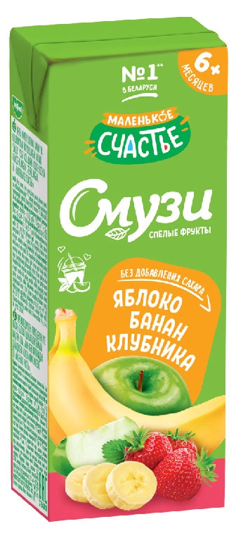 Изображение товара Смузи «Маленько счастье» яблоко банан клубника с 6 мес., 200 мл