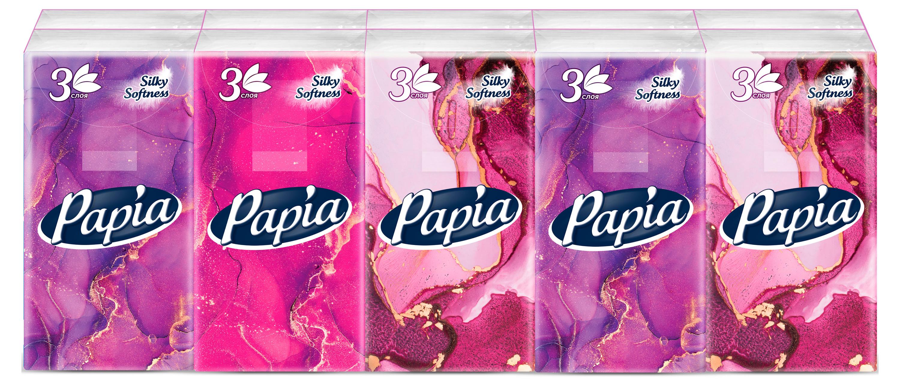 

Платочки бумажные носовые Papia 3 слоя белые, 10 шт