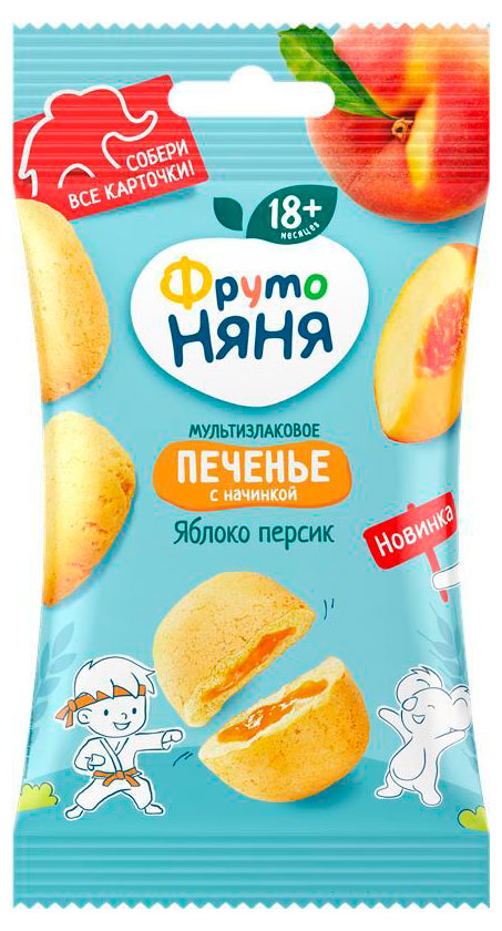 

Печенье ФрутоНяня мультизлаковое с начинкой Яблоко персик с 18 мес., 50 г