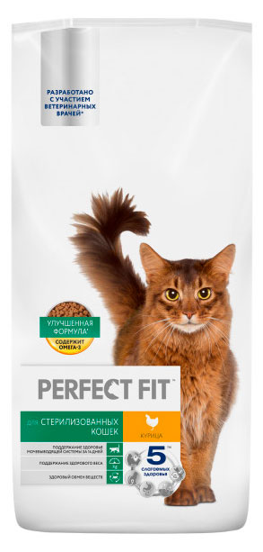 

Сухой корм для стерилизованных кошек PERFECT FIT с курицей, 5 кг