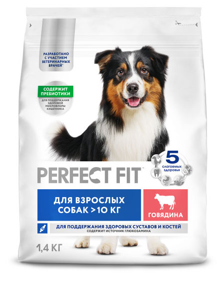 Изображение товара Сухой корм для взрослых собак больше 10 кг Perfect Fit с говядиной 1,4 кг