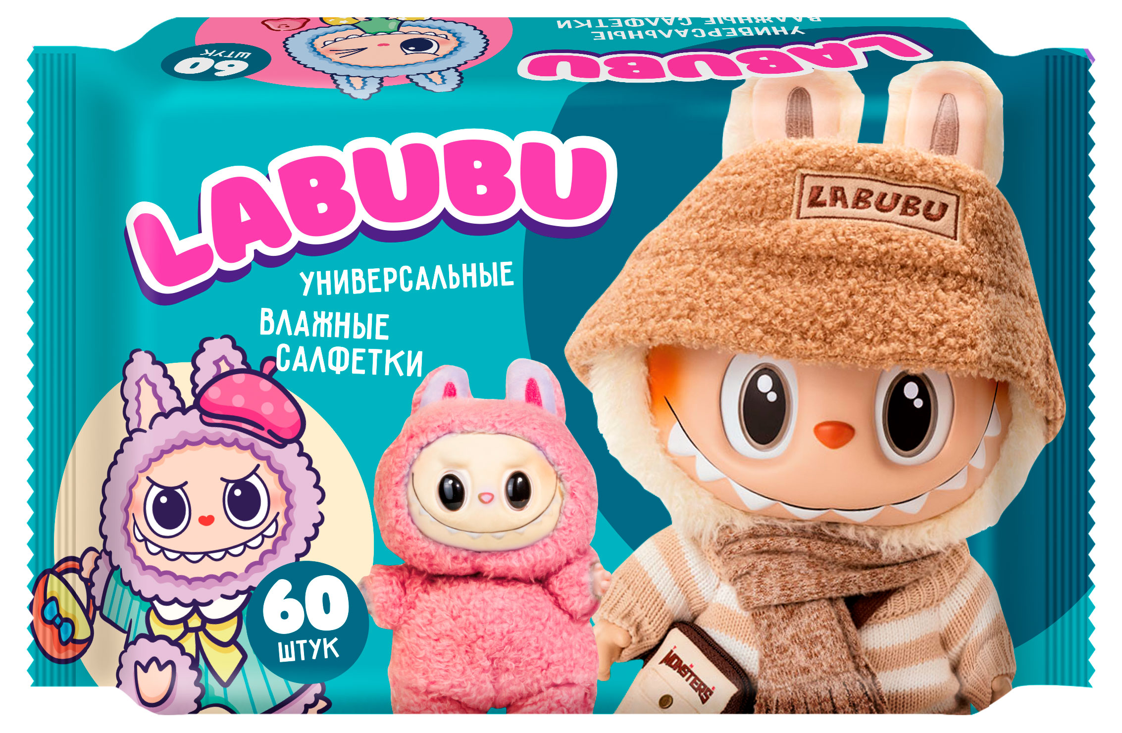 

Салфетки влажные Labubu универсальные, 60 шт