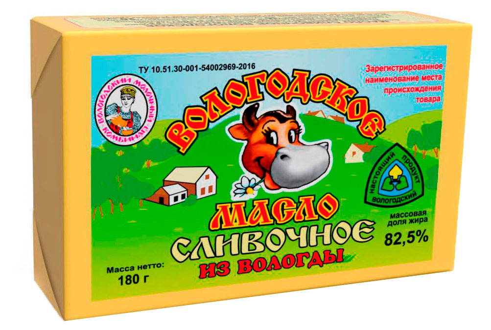 

Масло сливочное Вологодское 82,5% БЗМЖ, 180 г