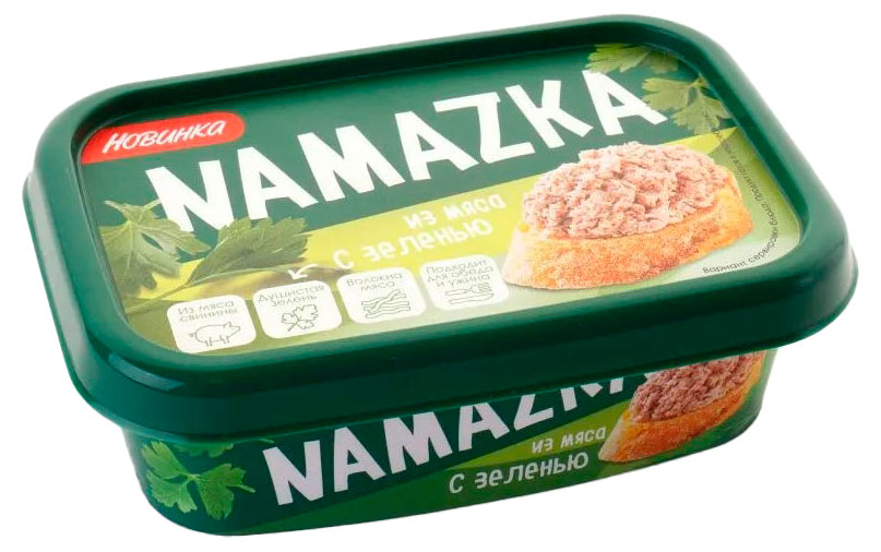 Изображение товара Намазка мясная «Брестский мясокомбинат» Namazka из мяса свинины с зеленью Беларусь охлажденная, 150 г