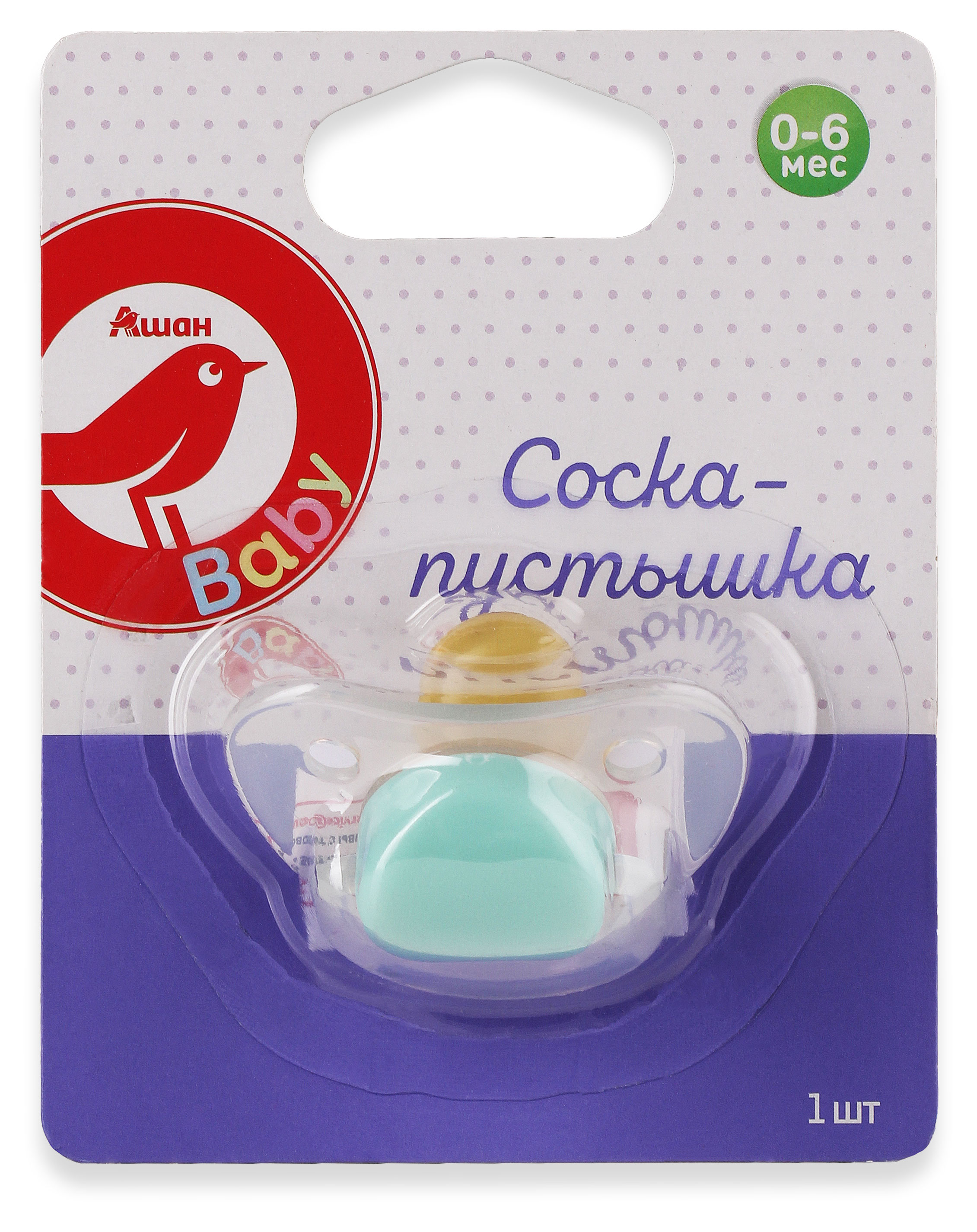 

Соска-пустышка АШАН Красная птица Baby 0-6 мес., 1 шт
