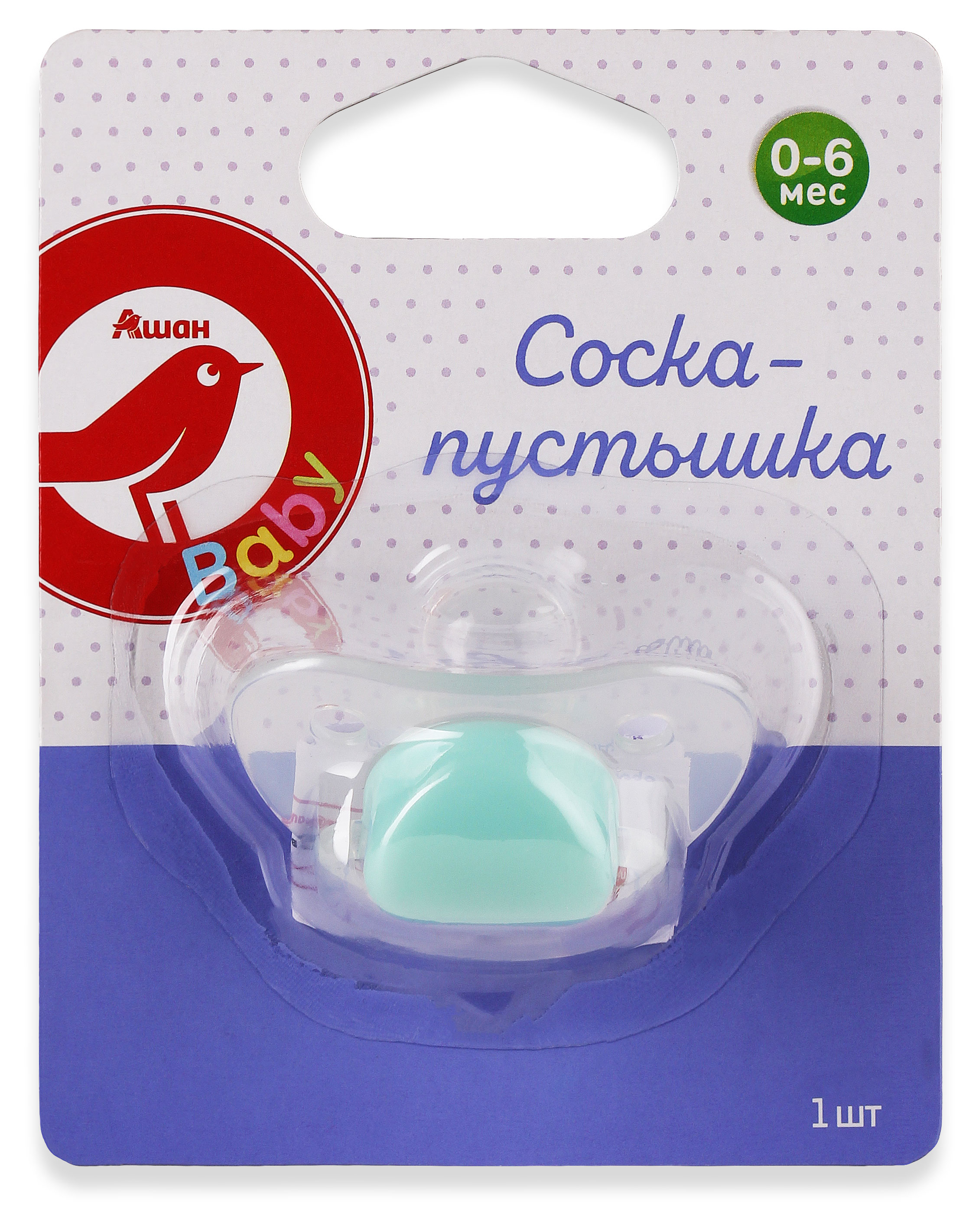 

Соска-пустышка АШАН Красная птица Baby 0-6 мес., 1 шт