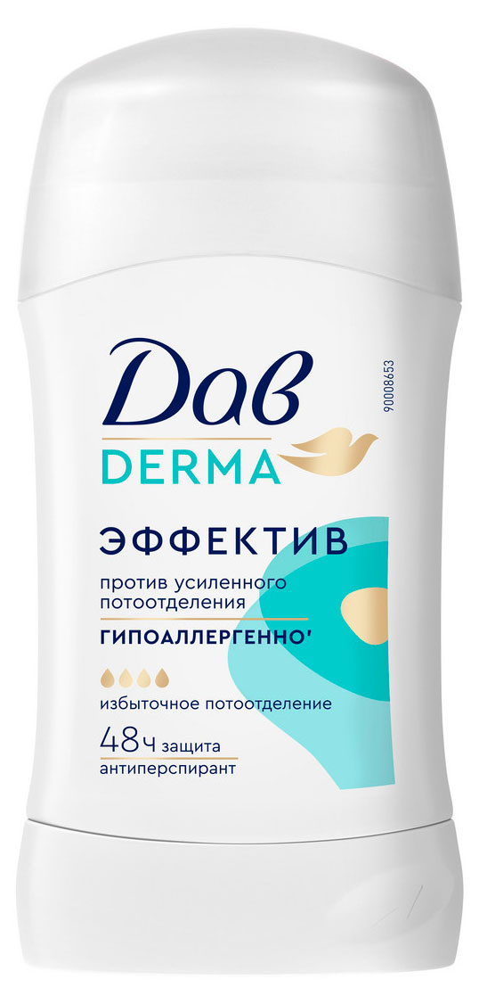 

Антиперспирант-карандаш женский Дав Derma Эффектив от пота и запаха, 40 мл