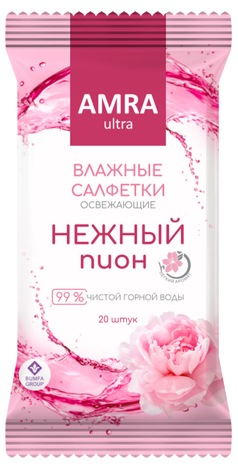 

Салфетки влажные AMRA Нежный пион освежающие, 20 шт