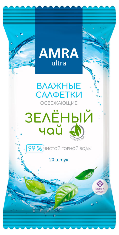 

Салфетки влажные AMRA Зелёный чай освежающие, 20 шт