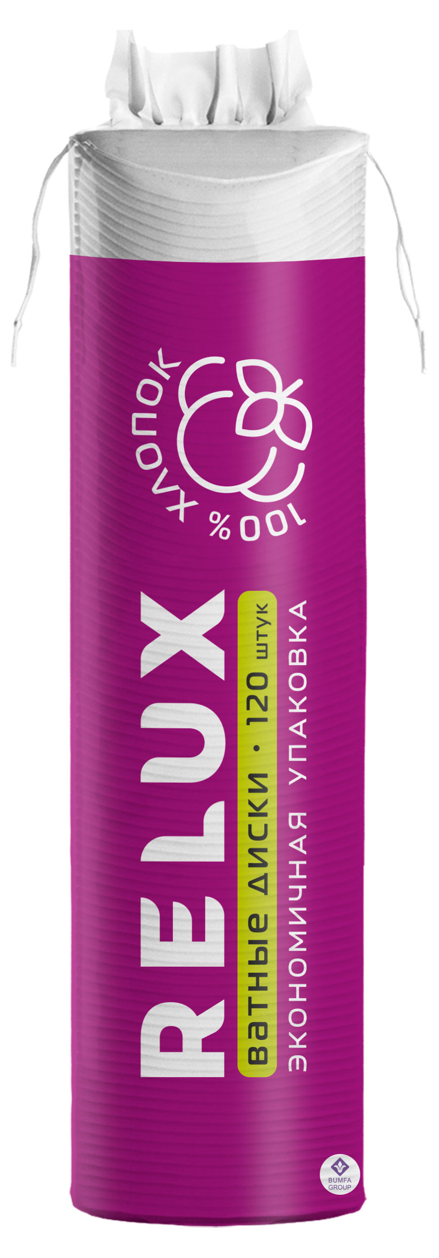 Изображение товара Ватные диски RELUX 100% хлопок 120 шт мягкие и гипоаллергенные