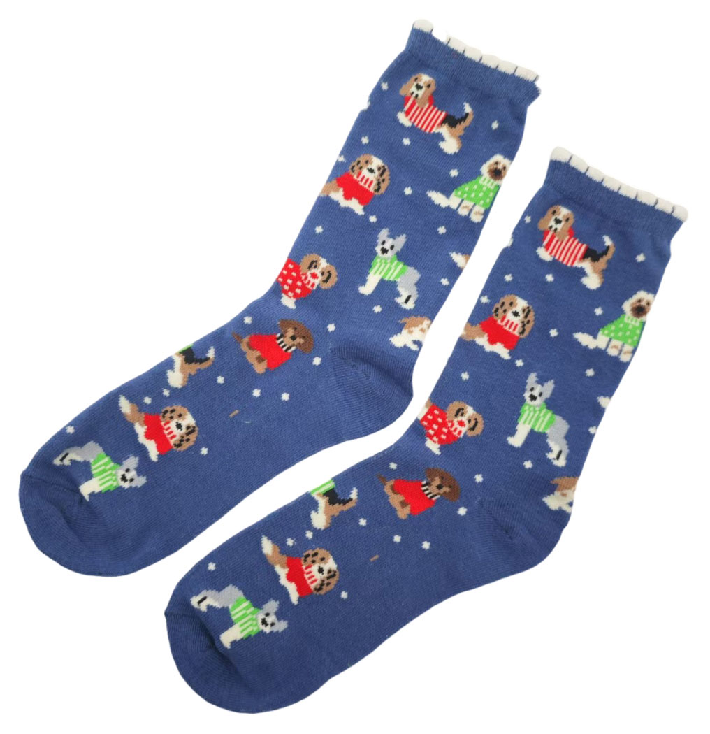 Изображение товара Женские синие носки с узором собачек 38-42 классические для повседневной носки