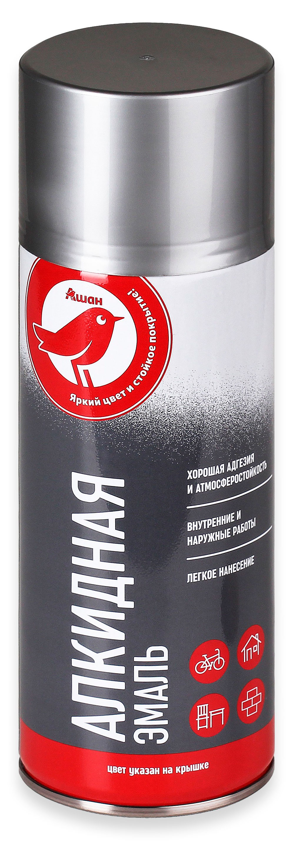 

Эмаль АШАН Красная птица RAL 7040 серая глянцевая, 520 мл