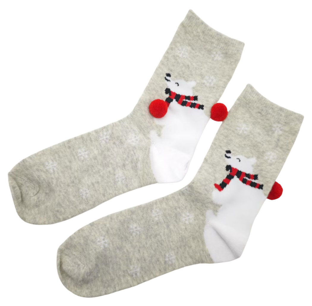 Изображение товара Женские серые носки классические с узором медведь, размер 38-42