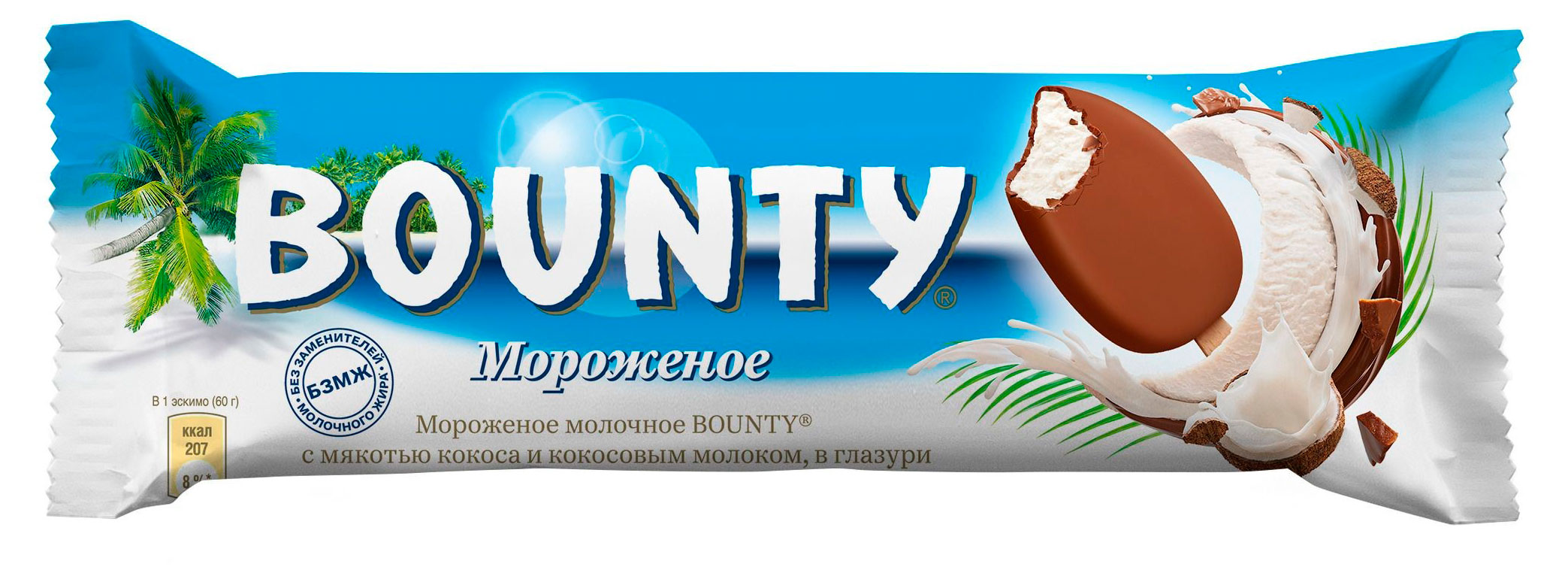 Изображение товара Мороженое молочное Bounty с кокосом в глазури 6% БЗМЖ 60 г