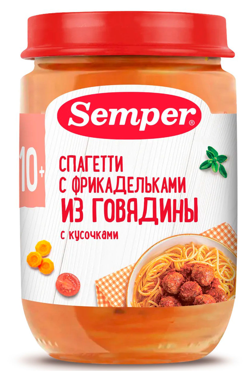 Изображение товара Пюре Semper Спагетти с фрикадельками из говядины с 10 мес., 190 г