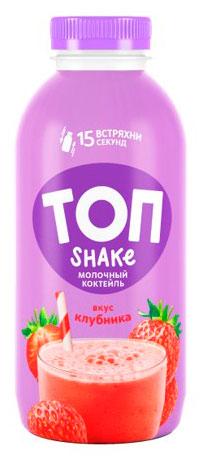Изображение товара Коктейль молочный «ТОП» Shake со вкусом клубники 2% БЗМЖ, 450 г