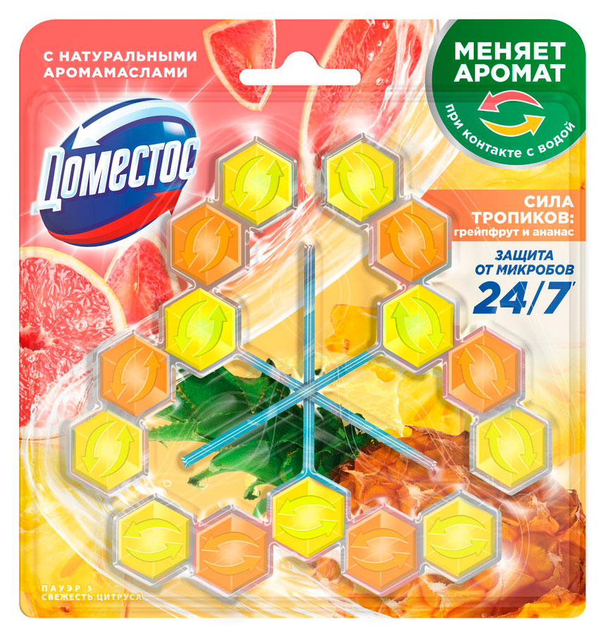 Изображение товара Туалетный блок Доместос Сила тропиков 3х50 г эффективное средство для унитаза
