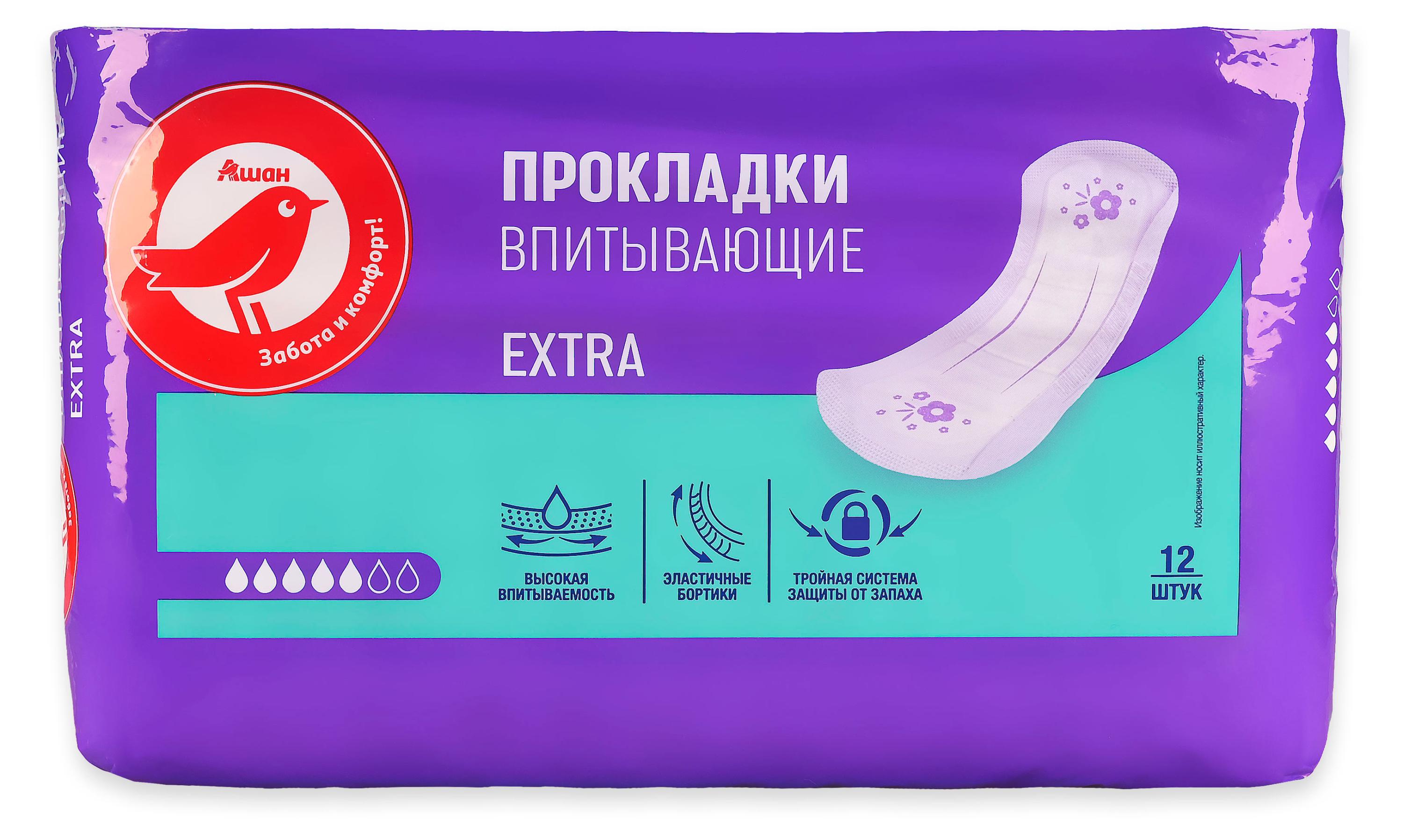 

Прокладки гигиенические АШАН Красная птица Extra, 12 шт