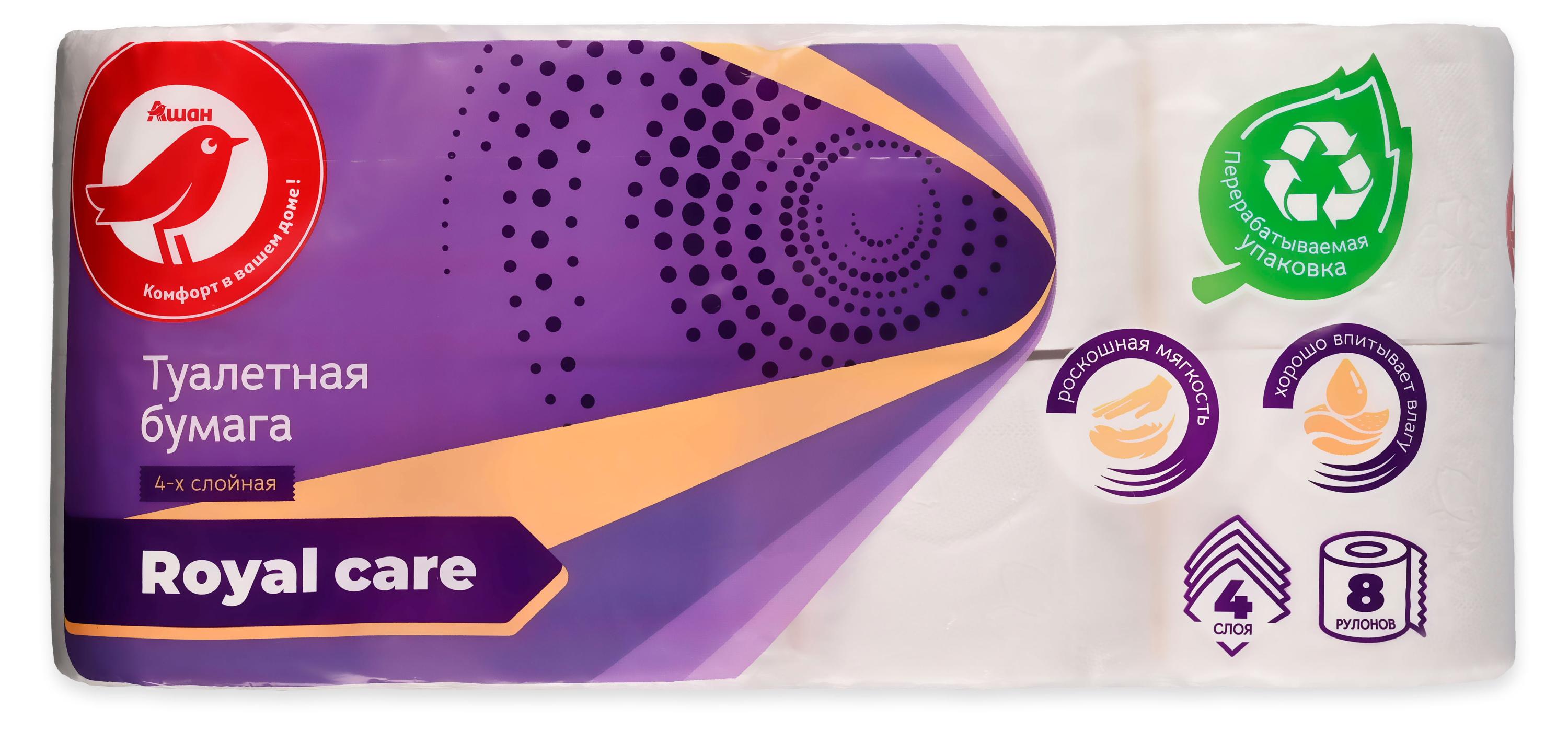 Изображение товара Туалетная бумага АШАН Красная птица белая 3 слоя 8 рулонов