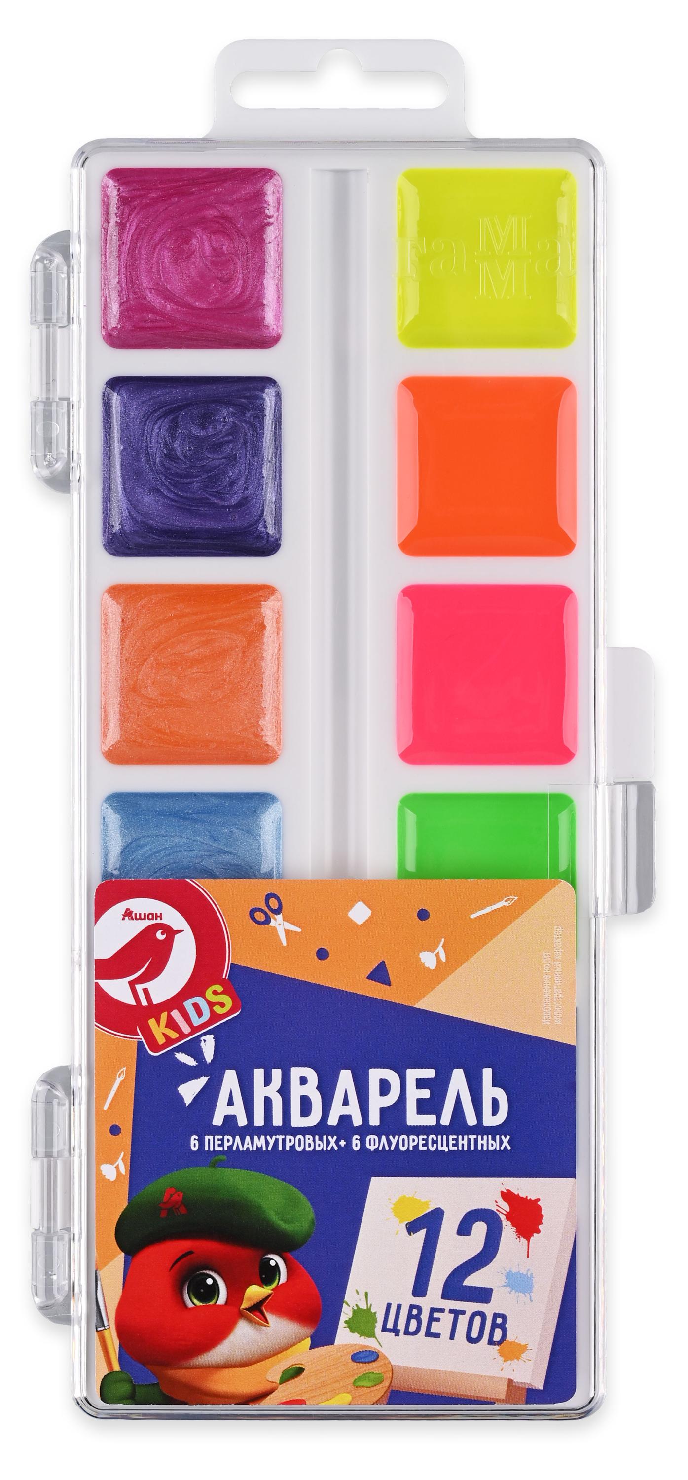 Изображение товара Акварель АШАН Красная птица Baby 12 цветов яркий набор для творчества