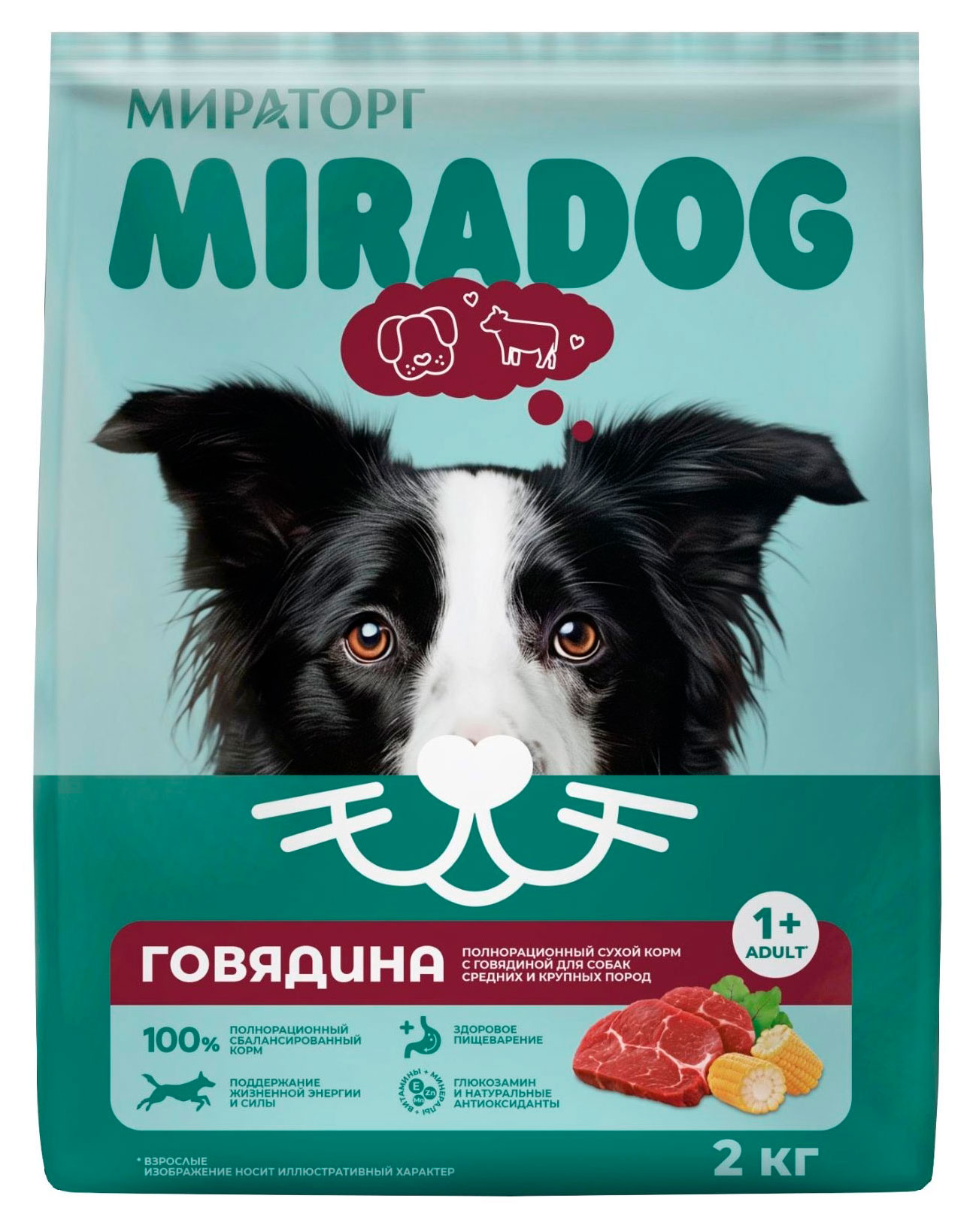 

Корм сухой для собак Мираторг Miradog говядина, 2 кг