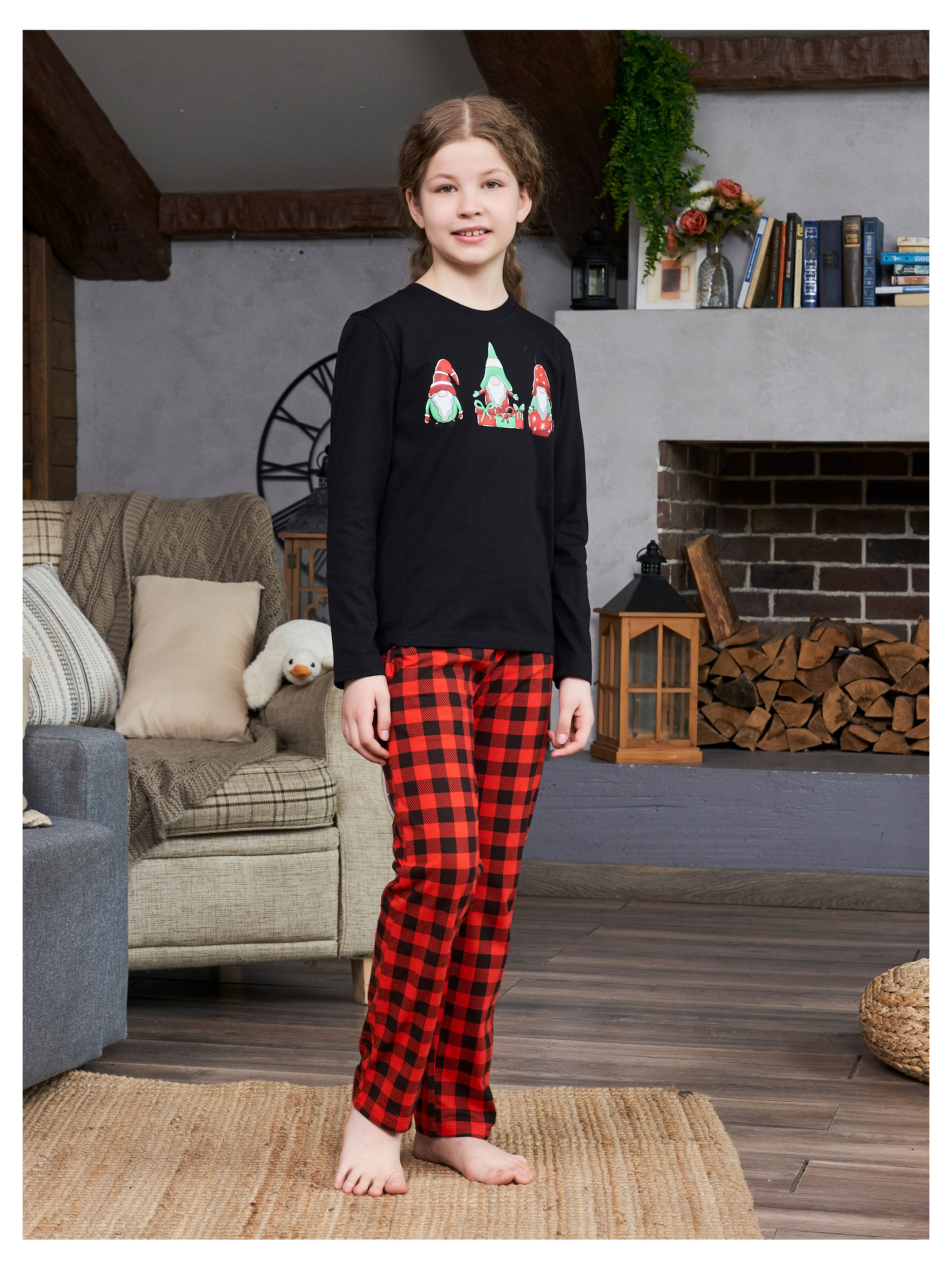 

Пижама для девочки новогодняя InExtenso Гномы с длинным рукавом