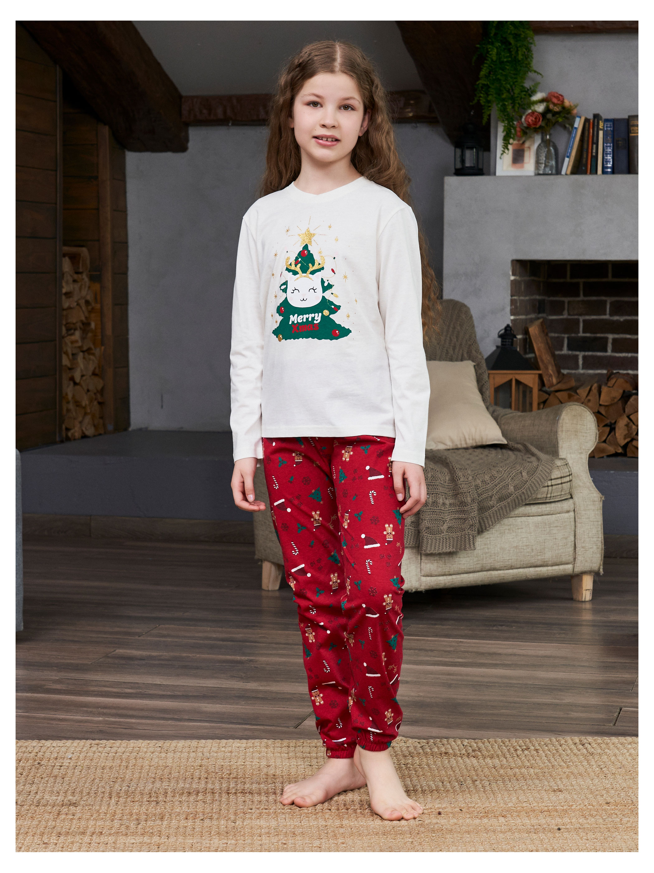 

Пижама для девочки InExtenso Merry Xmas красно-белая
