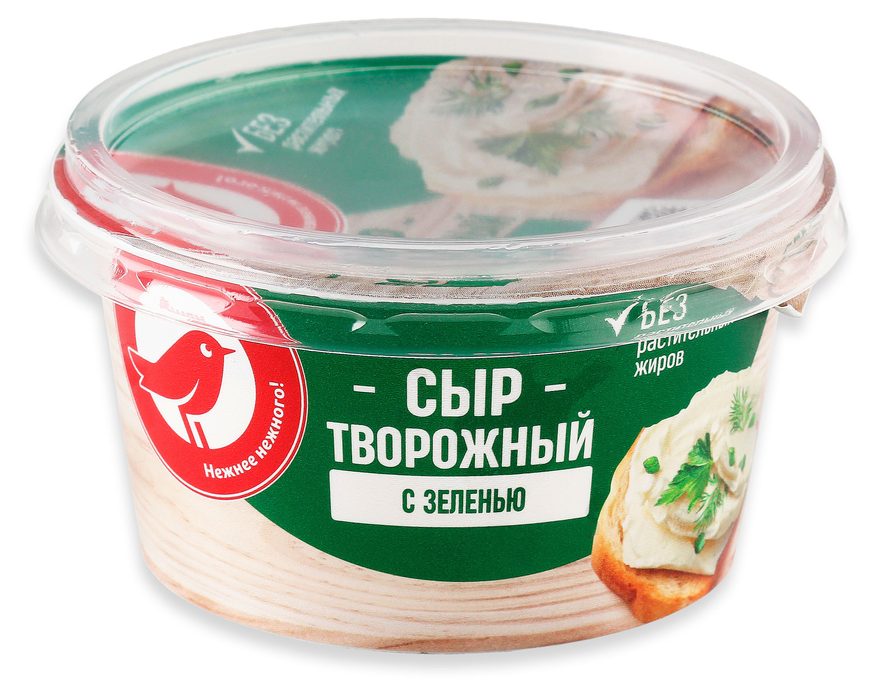 Изображение товара Сыр творожный АШАН Красная птица с зеленью 65% БЗМЖ, 140 г
