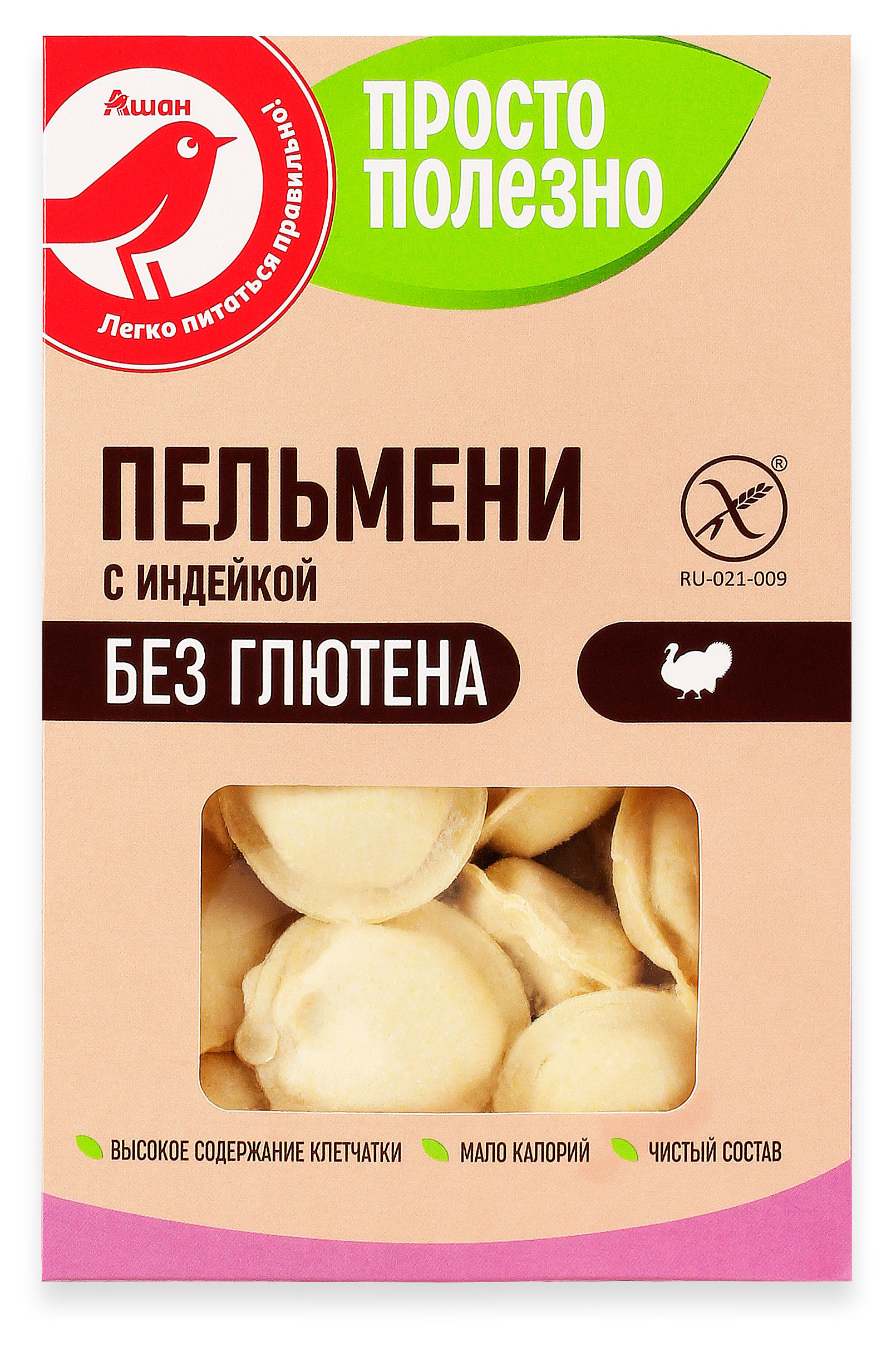 Изображение товара Пельмени с индейкой АШАН Красная птица без глютена, 350 г
