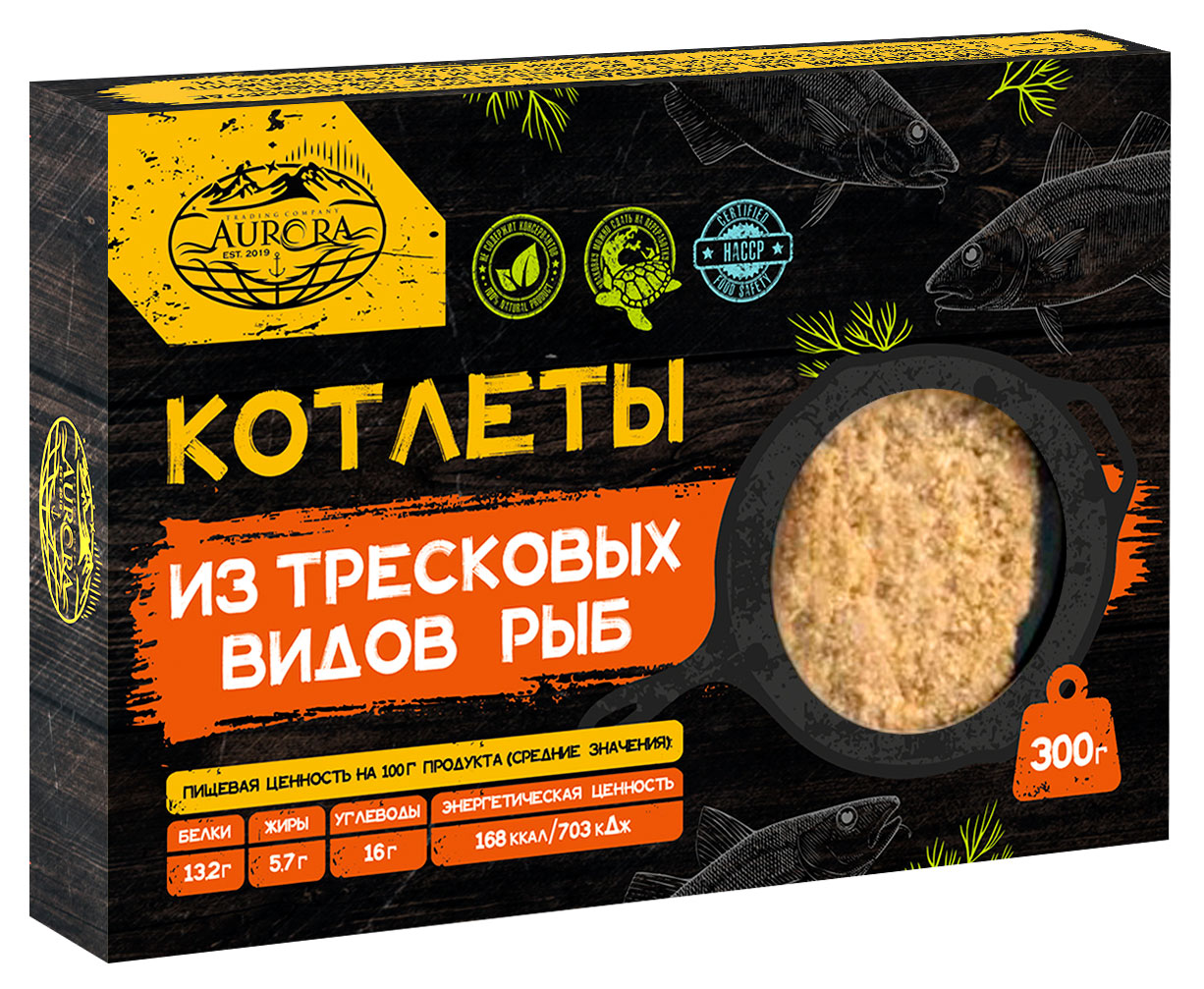 

Котлеты рыбные из тресковых Aurora замороженные, 300 г