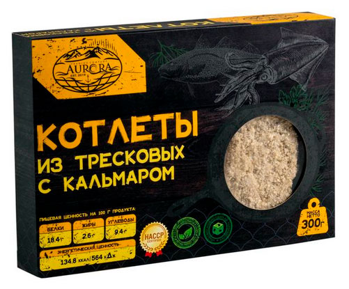 Изображение товара Котлеты рыбные из трески с кальмаром Aurora 300 г замороженные