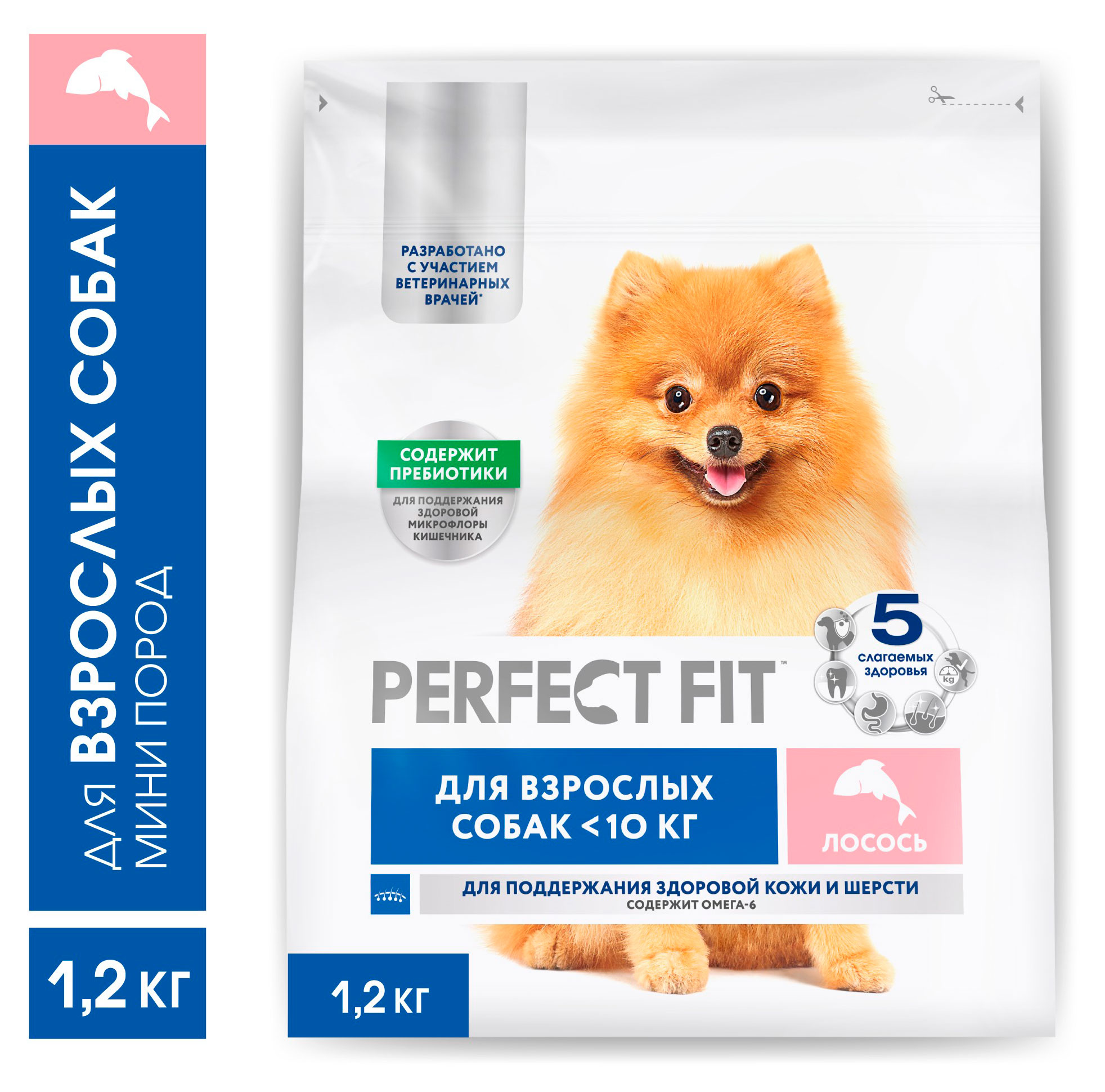 

Сухой корм для собак PERFECT FIT для малых и миниатюрных пород с лососем, 1,2 кг