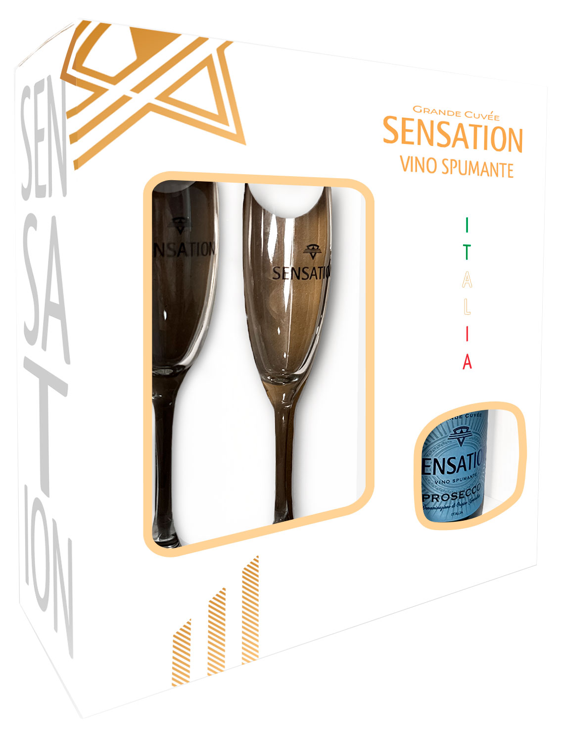 Изображение товара Игристое вино Sensation Prosecco белое брют с бокалами 0.75 л