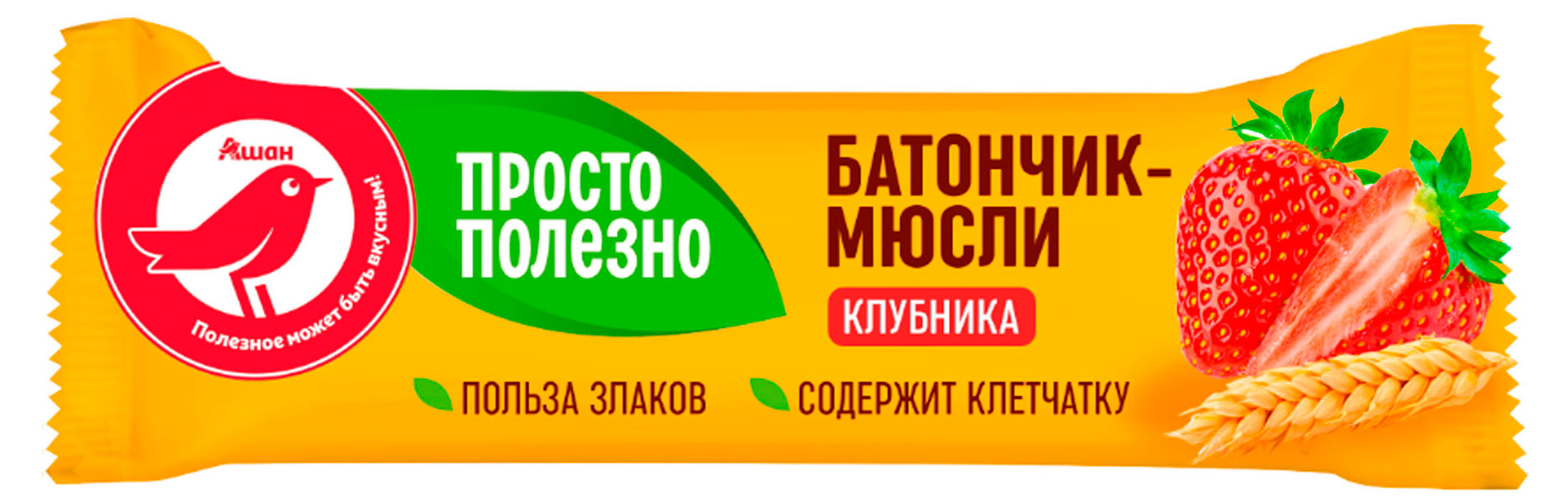 

Батончики-мюсли АШАН Красная птица с клубникой, 35 г