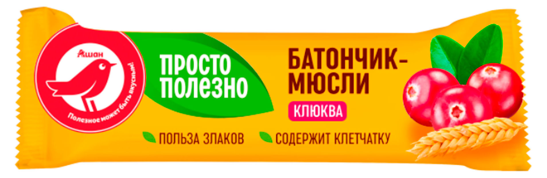

Батончики-мюсли АШАН Красная птица с клюквой, 35 г