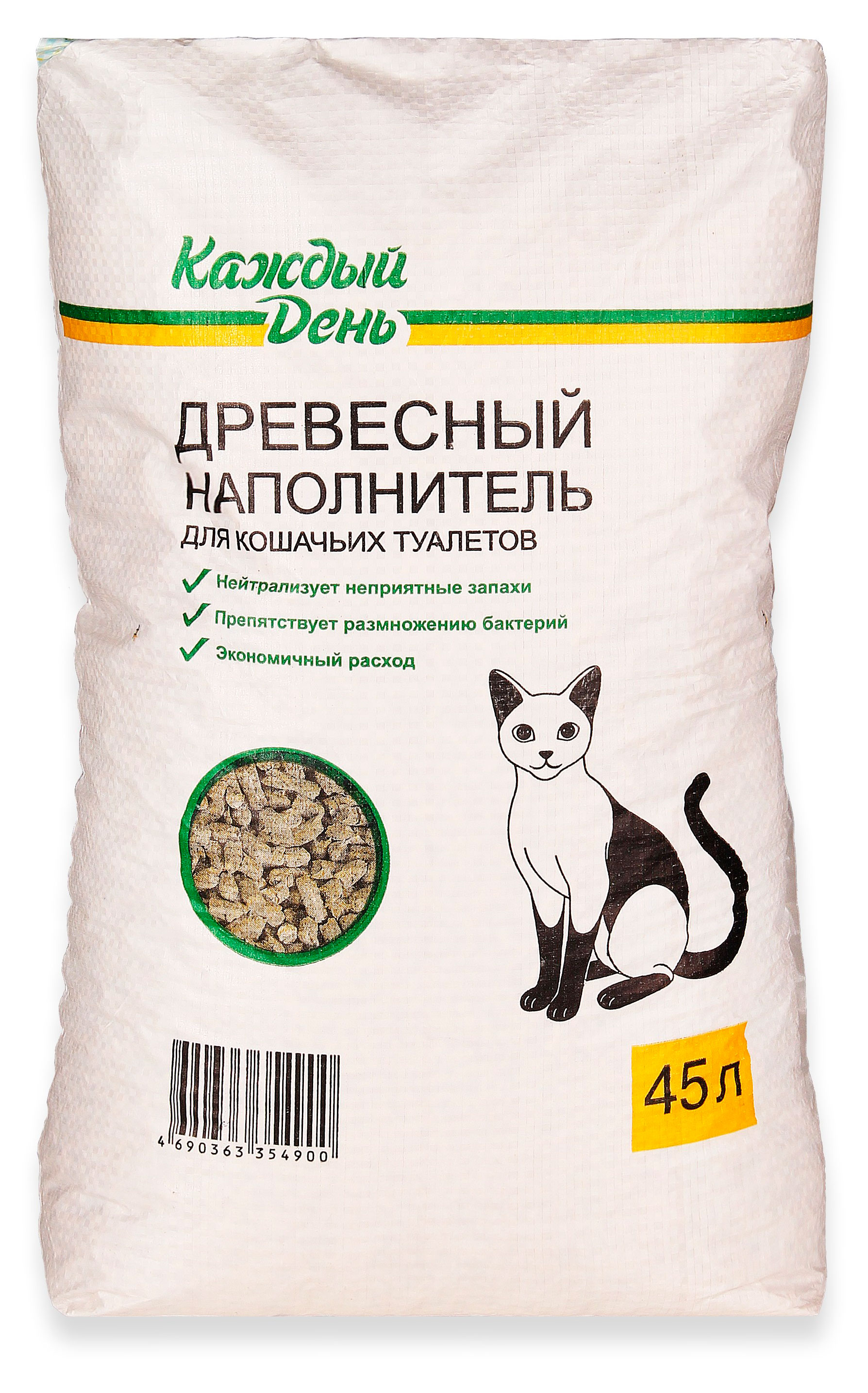 Изображение товара Наполнитель для кошачьего туалета «Каждый день» Древесный, 45 л