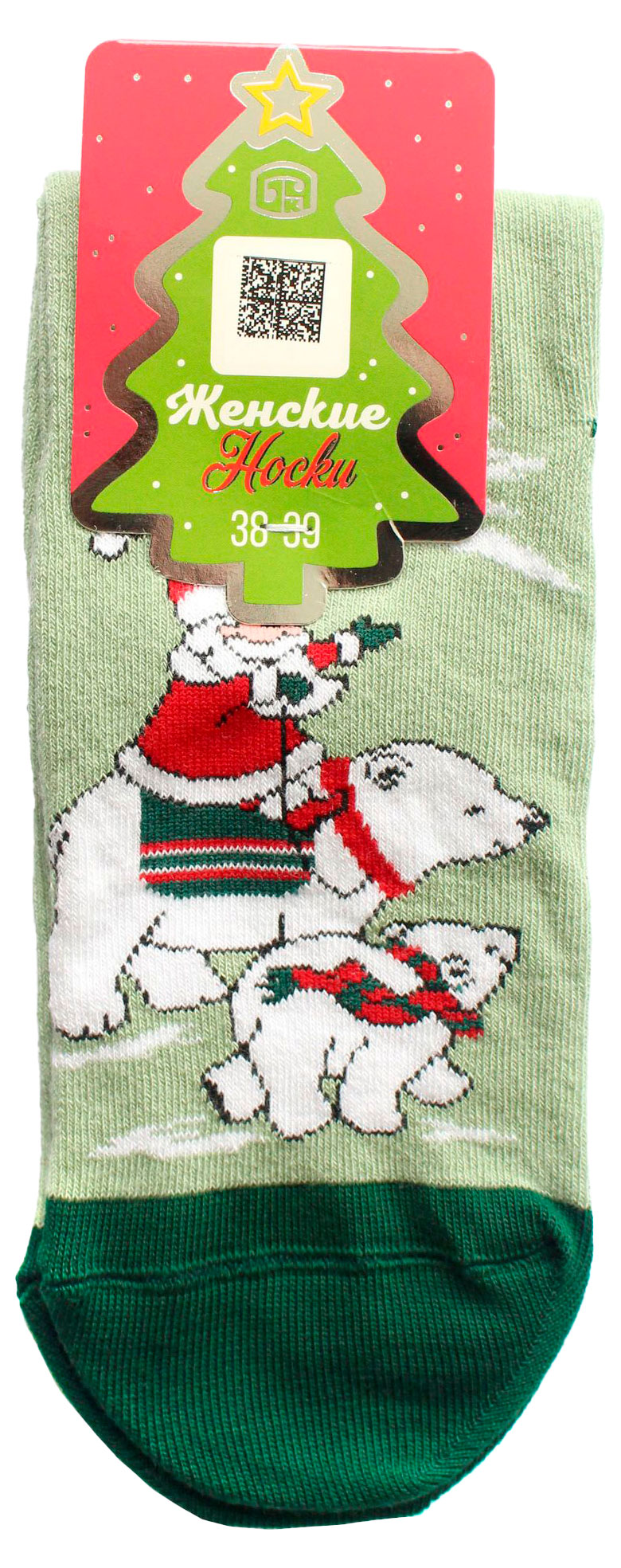 Изображение товара Женские носки Classic Новый год серо-зеленые, размер 25