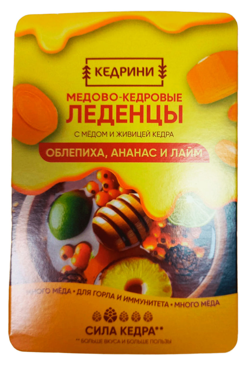 

Леденцы медово-кедровые Кедрини Облепиха, ананас и лайм, 19,2 г