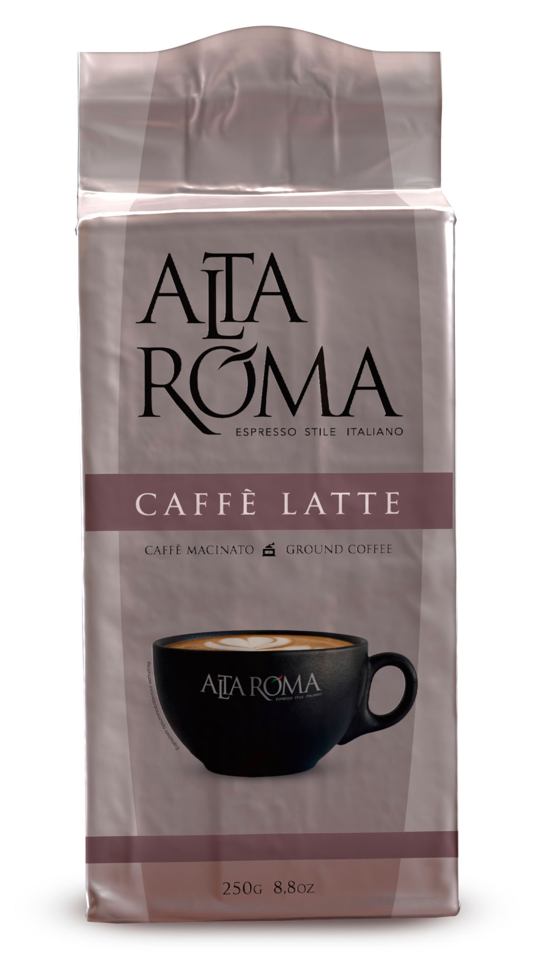 Изображение товара Молотый кофе Alta Roma Caffe Latte 250 г с мягким вкусом и нотками шоколада