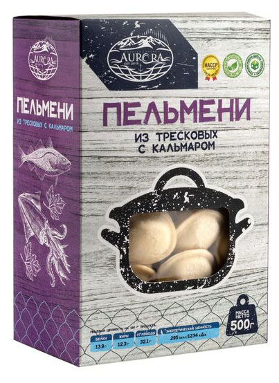 Изображение товара Пельмени рыбные из тресковых с кальмаром замороженные 500 г